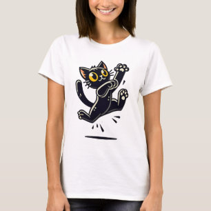 Spielender Cartoon Black Cat Jumping T-Shirt