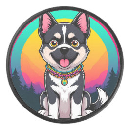 Spielender Cartoon Dog Eishockey Puck