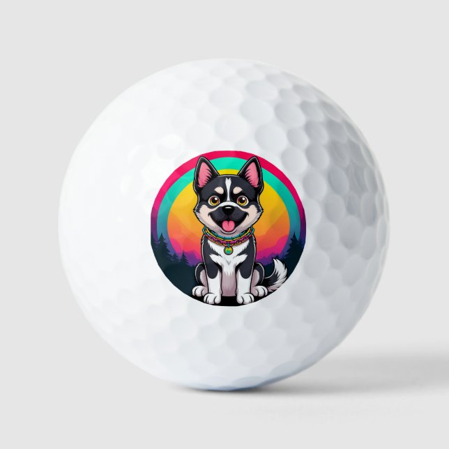 Spielender Cartoon Dog Golfball (Vorderseite)