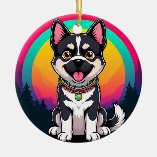 Spielender Cartoon Dog Keramik Ornament (Vorne)