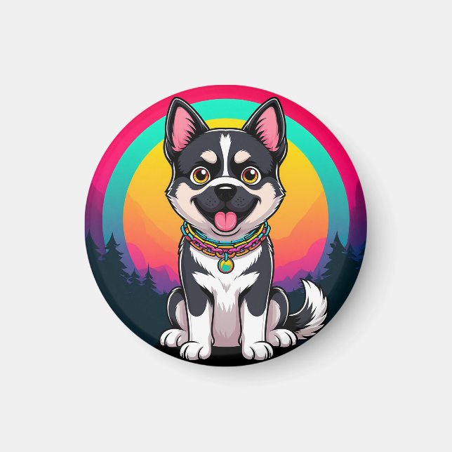 Spielender Cartoon Dog Magnet (Vorne)