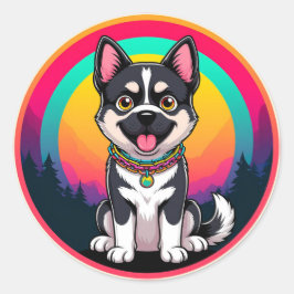 Spielender Cartoon Dog Runder Aufkleber