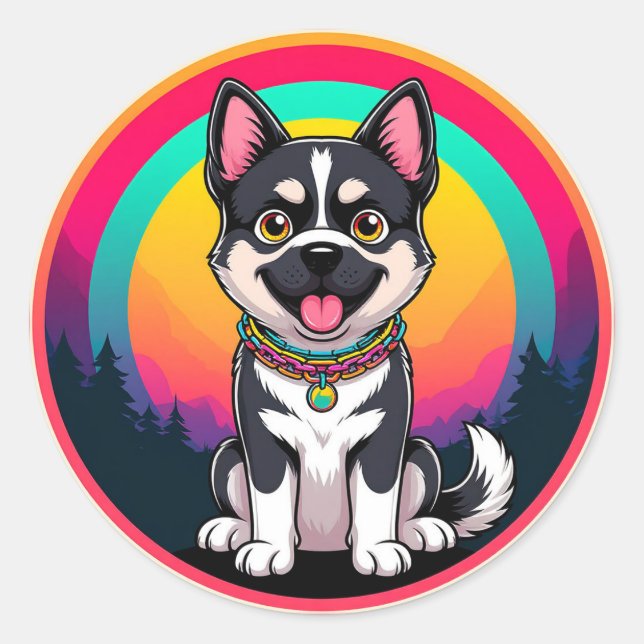 Spielender Cartoon Dog Runder Aufkleber (Vorderseite)