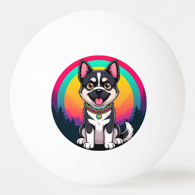 Spielender Cartoon Dog Tischtennisball (Vorderseite)