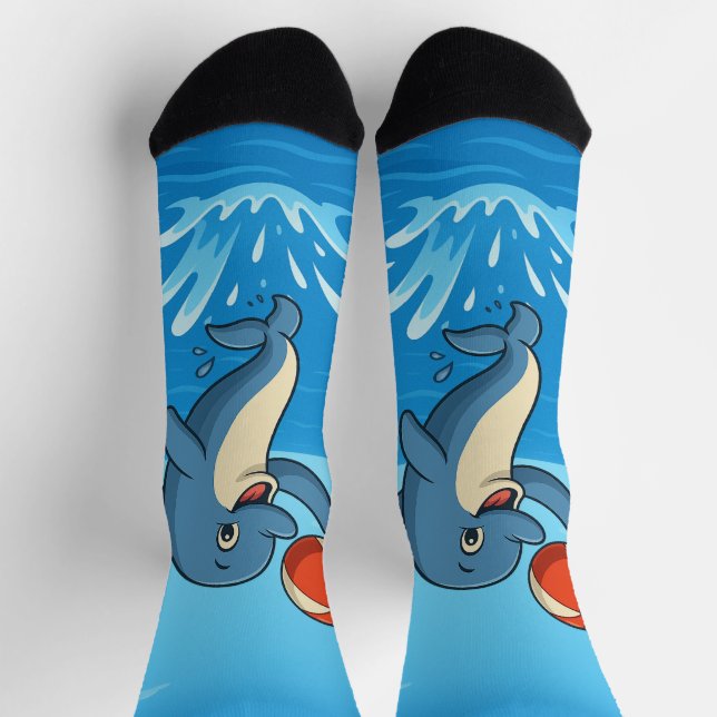 Spielender Cartoon Dolphin mit Beach Ball Socken (Oben)