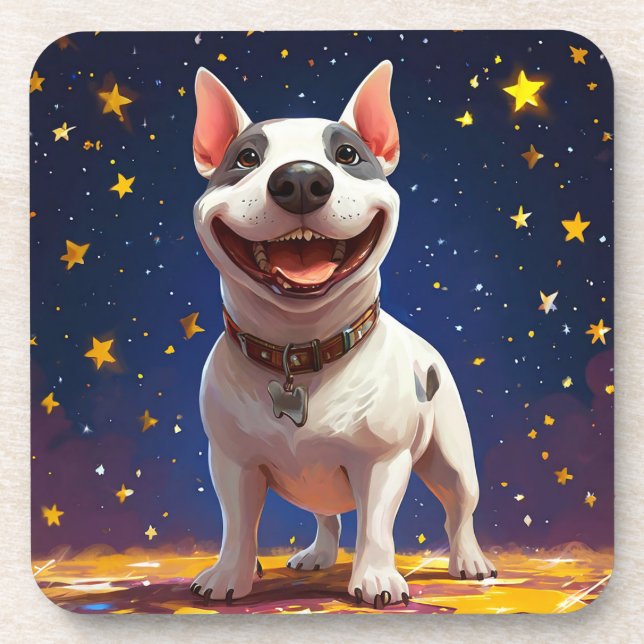 Spielender Cartoon Hund mit lebhaften Farben Getränkeuntersetzer (Vorderseite)