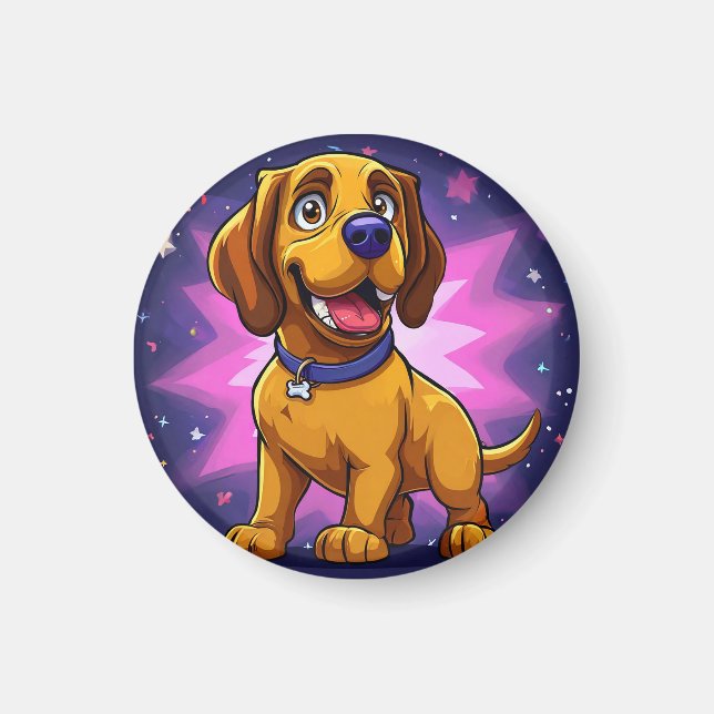Spielender Cartoon Hund mit lebhaften Farben Magnet (Vorne)