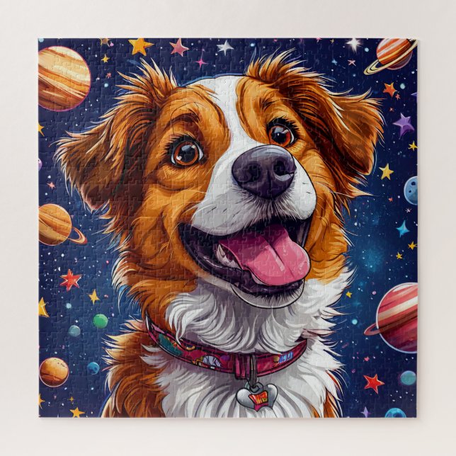 Spielender Cartoon Hund mit lebhaften Farben Puzzle (Vertikal)