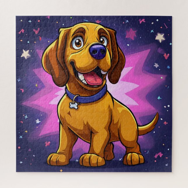 Spielender Cartoon Hund mit lebhaften Farben Puzzle (Vertikal)