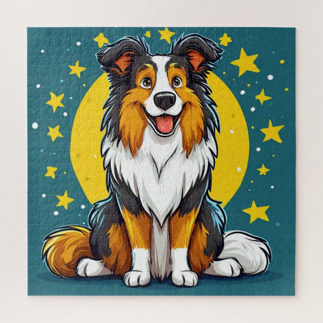 Spielender Cartoon Hund mit lebhaften Farben Puzzle (Vertikal)