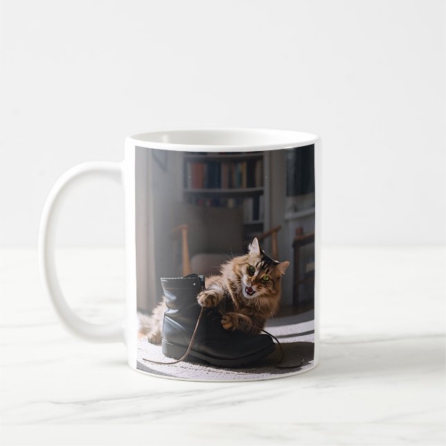 Spielender Cat Shoe Fun Kaffeetasse (Links)