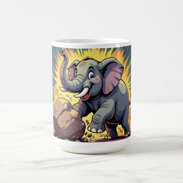 Spielender Elefant, der einen Felsen schiebt – Lus Kaffeetasse (Mittel)