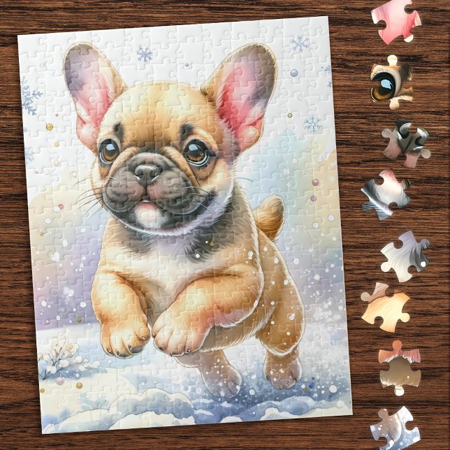 Spielender französischer Bulldog Dog Welpe Weihnac Puzzle (Von Creator hochgeladen)