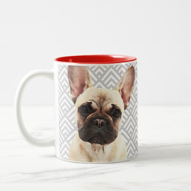 Spielender französischer Bulldog Zweifarbige Tasse (Links)