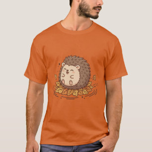 Spielender Igel auf Herbst Blätter T - Shirt