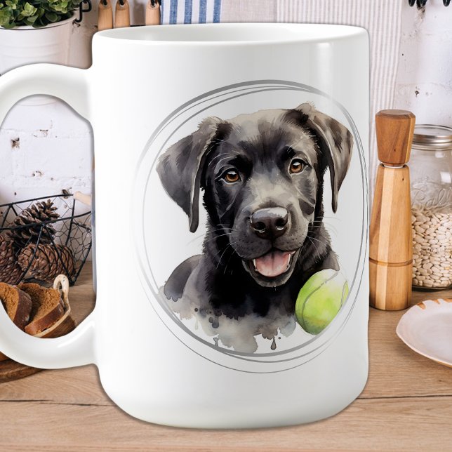 Spielender Labrador Retriever Watercolor Welpenhun Kaffeetasse (Von Creator hochgeladen)