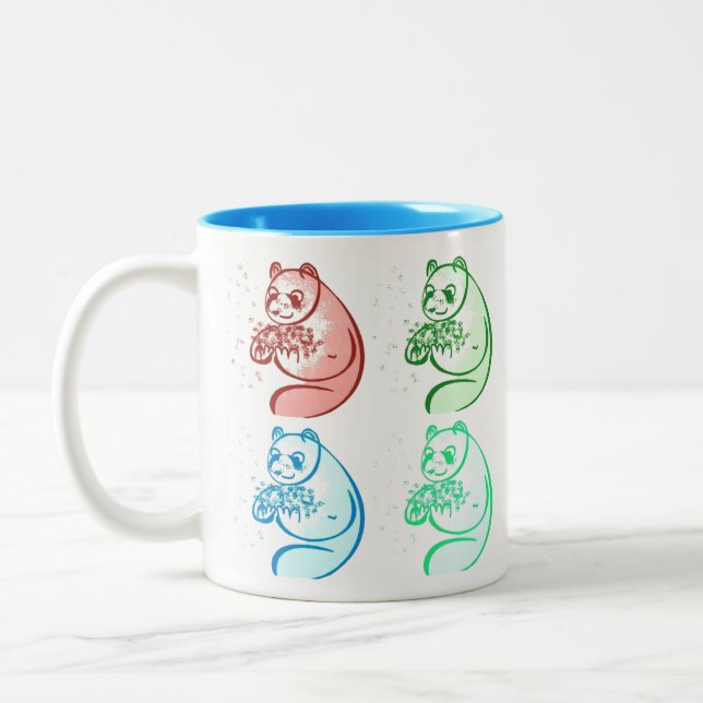 Spielender Pop Art Panda Bear Zweifarbige Tasse (Links)