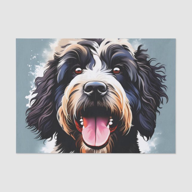 Spielender portugiesischer Wasserhund Seidenpapier (Vorderseite)