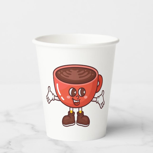 Spielender und lustiger Cartoon Coffee Cup Pappbecher (Vorderseite)