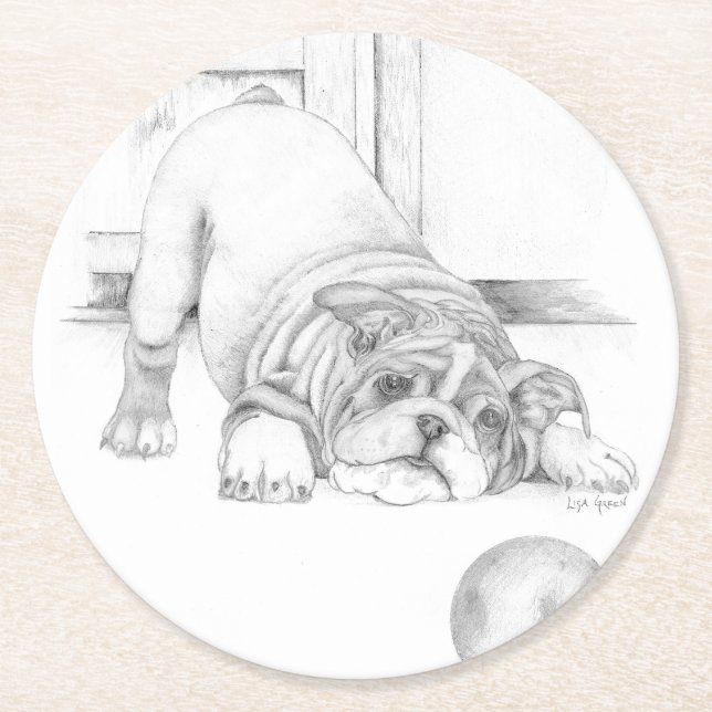 Spielender Welpe Runder Pappuntersetzer (Vorderseite)