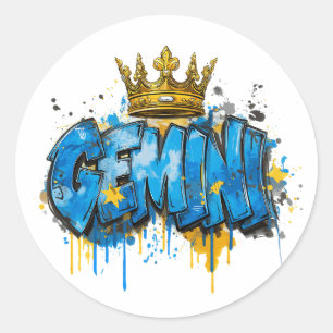 Spielender Zodiac Graffiti Airbrush mit Crown Runder Aufkleber