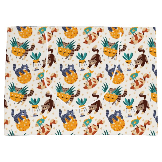 Spielendes Cat Lover Design Große Geschenktüte (Vorderseite)