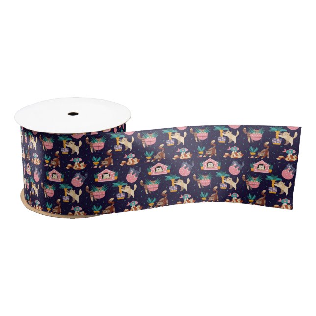 Spielendes Cat Lover Design Satinband (Spule)
