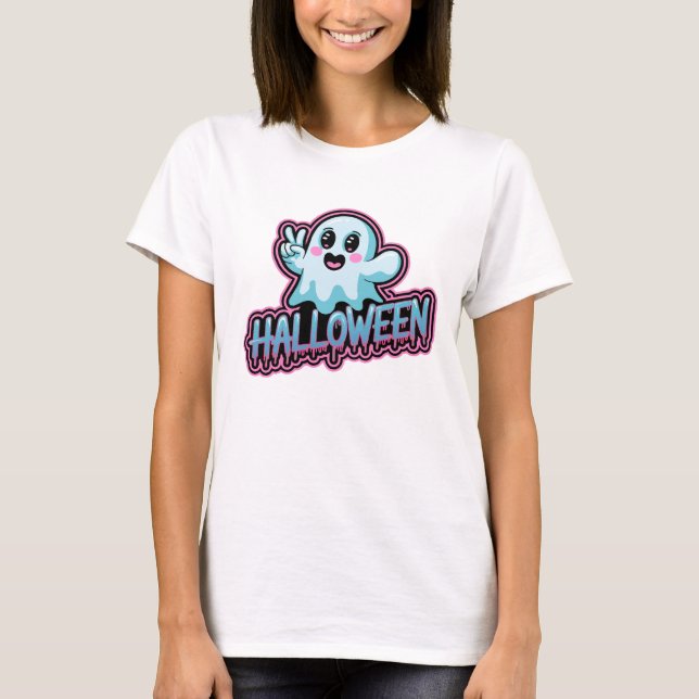 Spielendes Halloween-Gespensterdesign T-Shirt (Vorderseite)