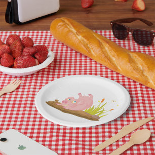 Spielendes Schwein in der sonnigen Farm Tier Pappteller