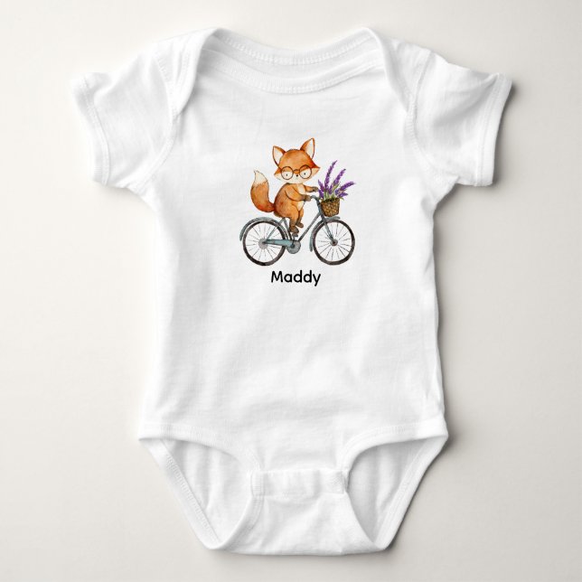 Spielendes Waldland Fox Reitrad Baby Strampler (Vorderseite)