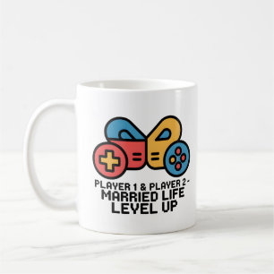 Spieler 1 & 2 Verheiratetes Gamer-Level-Art Kaffeetasse