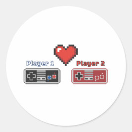 Spieler 1 Spieler 2 Gamer Paar Pixel Art 8-bit  Runder Aufkleber