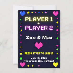 Spieler 1 Spieler 2 Retro-Gaming-Hochzeitseinladun Einladung