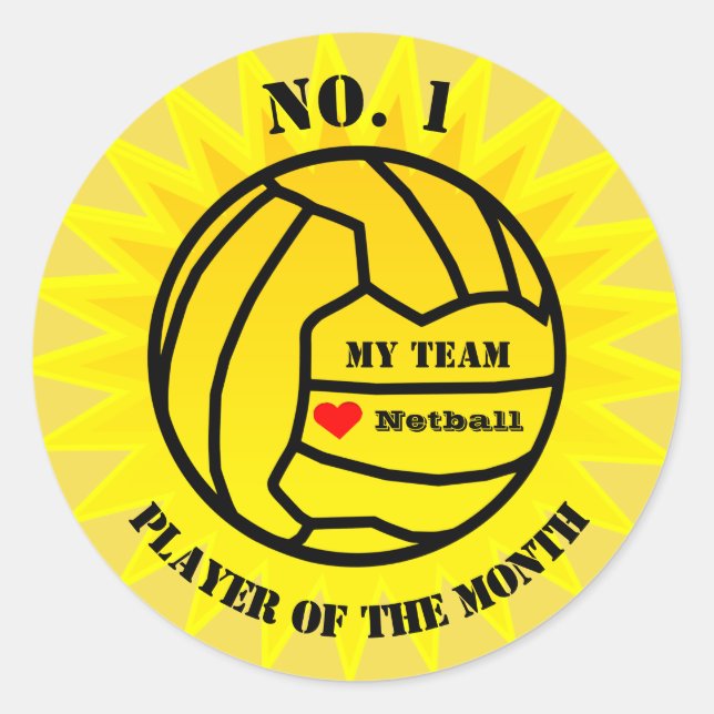 Spieler der monatlichen Netball-Belohnung Runder Aufkleber (Vorderseite)
