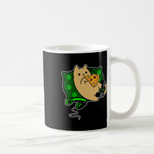 Spieler Katze isst Pizza Kleeblatt St. Patricks Kaffeetasse