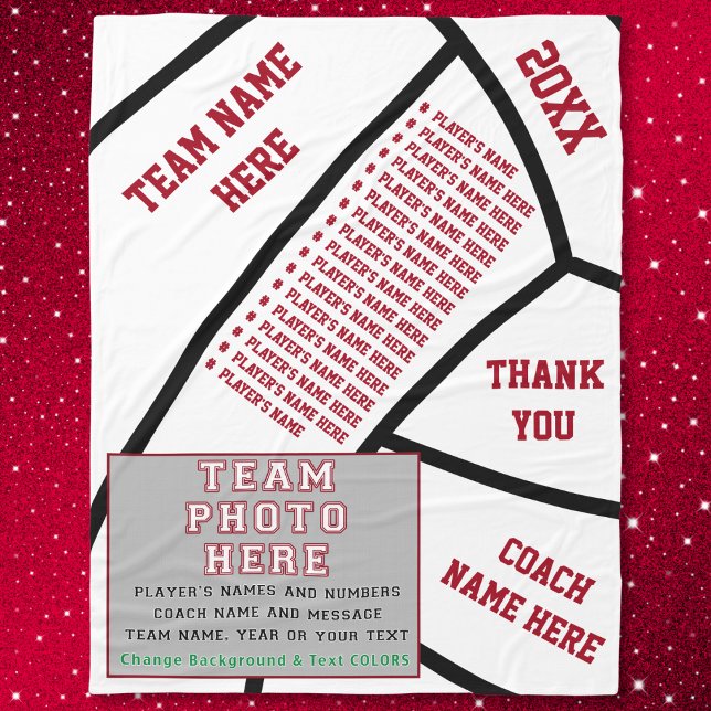 Spieler NAMES, FOTO, Volleyball Coach Geschenkidee Fleecedecke (Volleyball Senior Night Gifts. Volleyball Coach Gift Ideas. Red, Black and White, Volleyball Blanket)