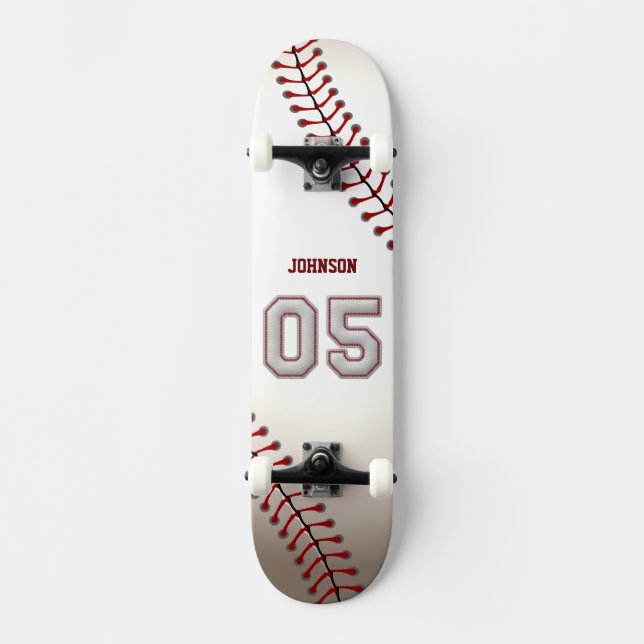Spieler Nr. 05 - coole Baseball-Stiche Skateboard (Vorderseite)