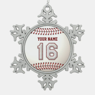 Spieler Nr. 16 - coole Baseball-Stiche Schneeflocken Zinn-Ornament