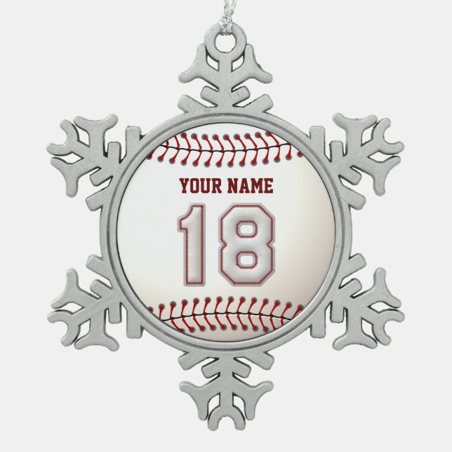 Spieler Nr. 18 - coole Baseball-Stiche Schneeflocken Zinn-Ornament (Vorderseite)