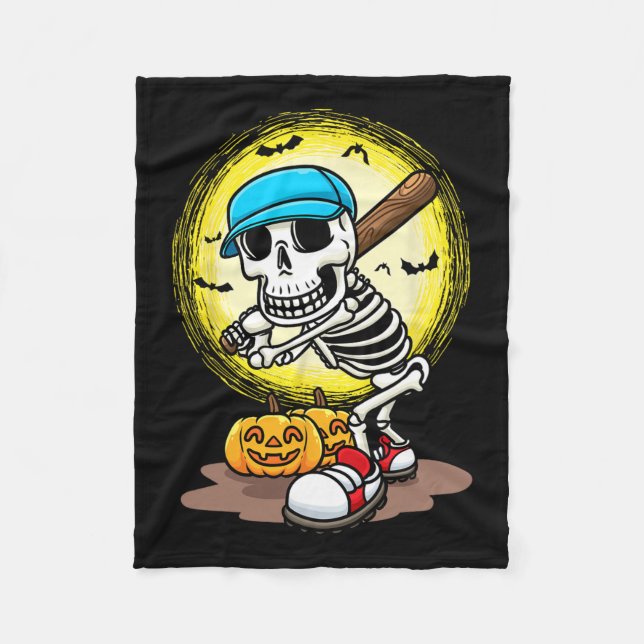 Spieler Skeleton Softball Halloween Kids Boys Fleecedecke (Vorderseite)