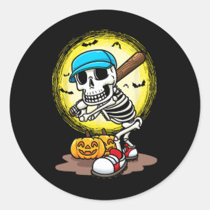 Spieler Skeleton Softball Halloween Kids Boys Runder Aufkleber