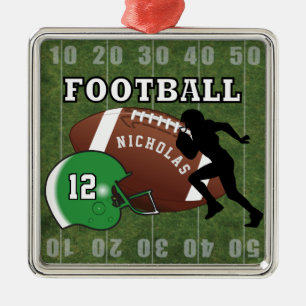 🏈 Spieler und Grünhelm Silbernes Ornament