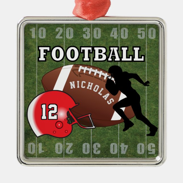 🏈 Spieler und Red Helmet Silbernes Ornament (Vorne)