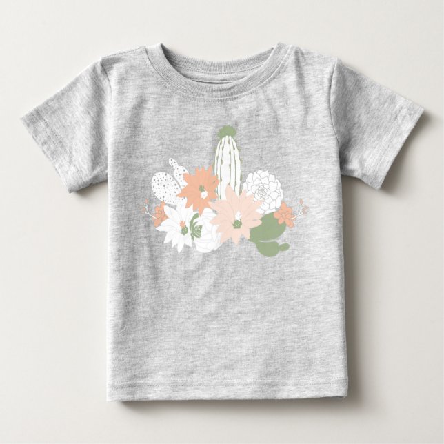 Spielerisch Kakteen Peach Green Floral Motifs Baby T-shirt (Vorderseite)