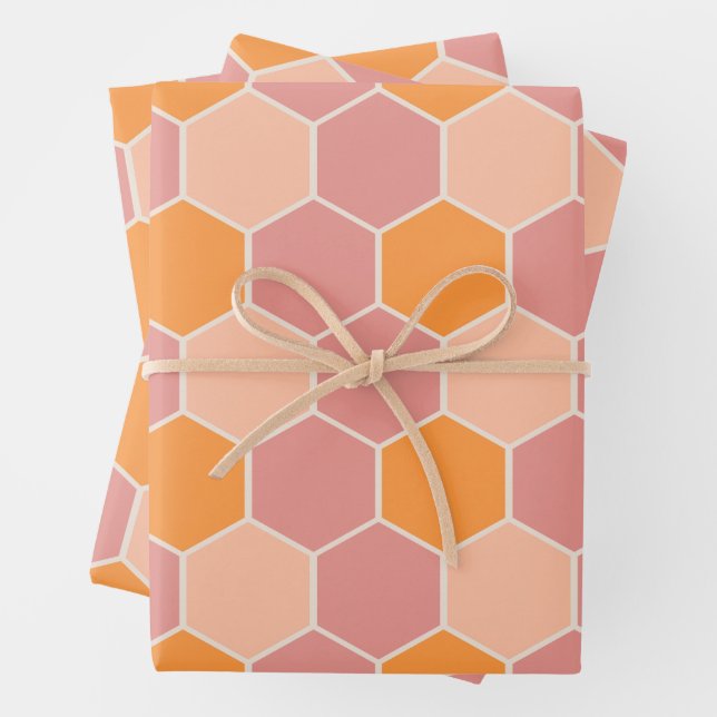 Spielerisch Orange & Pink Sunny Honey Bee Hexagon Geschenkpapier Set (Beispiel)