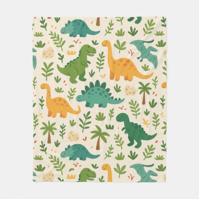 Spielerisch prähistorisches Dinosaurier Muster frö Fleecedecke (Vorderseite)
