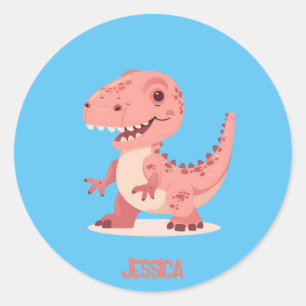 Spielerisch rosa T-Rex Dino mit Kindername Runder Aufkleber