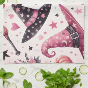 Spielerisch rosa und schwarze Hexen Hasen Geschirrtuch