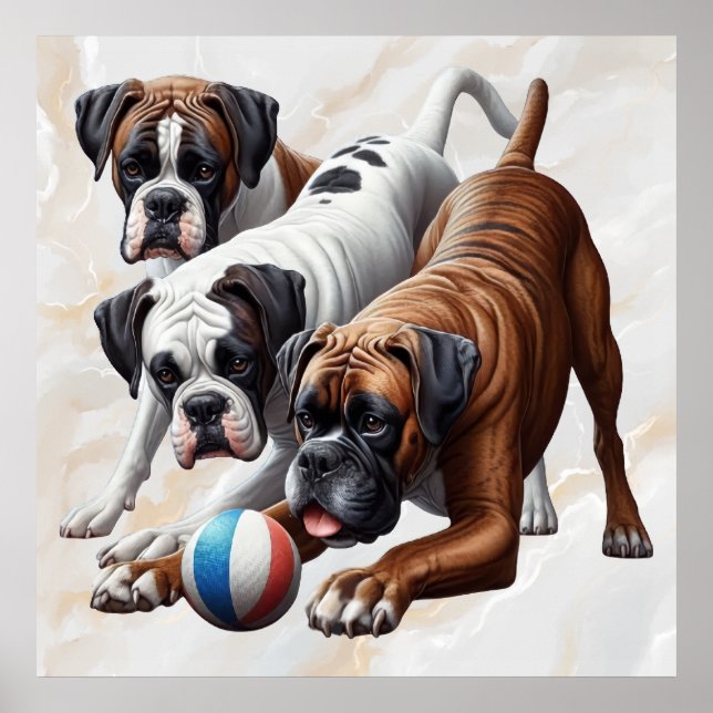 Spielerische Boxer-Hunde Poster (Vorne)