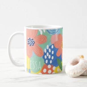 Spielerische Bunte Florale Botanische Kunst Kaffeetasse